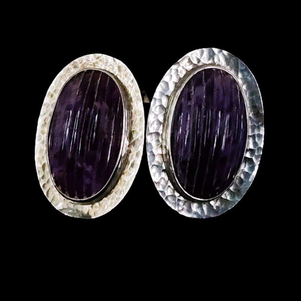 Vintage Dramatic Modernist Pepe Cerroblanco Sterling Silver Amethyst Earrings - Picture 3 of 6
